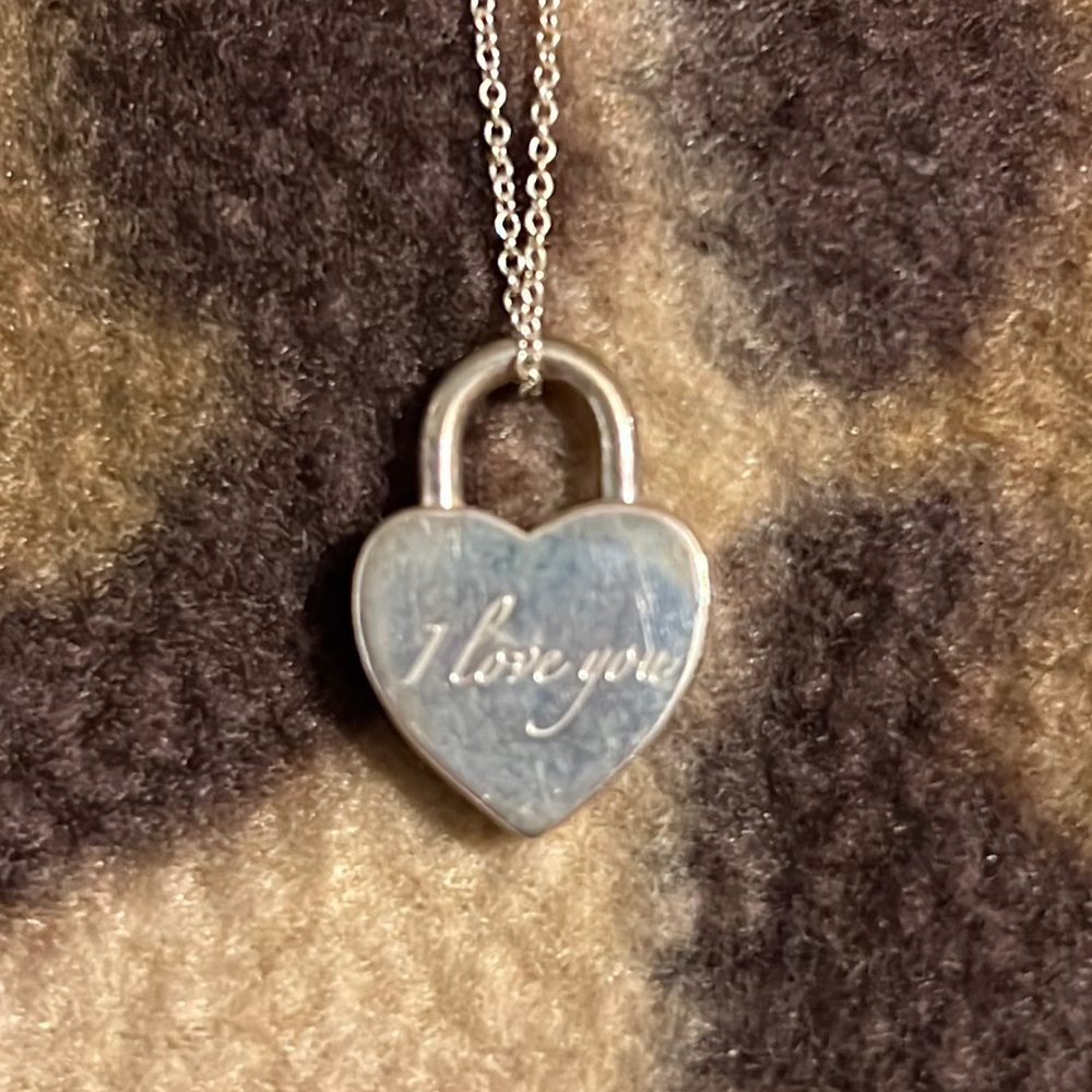 Ladies sterling silver Tiffany & Co “I love you” heart tag with chain